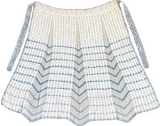 Vintage Hand-Crocheted Crochet Half Apron Blue  White Chevron Pattern