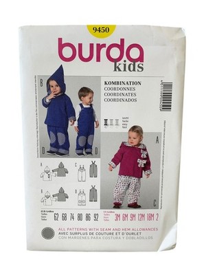 Burda 9450 Kids Hooded Jacket Overalls Pants 3M-2 Toddler Pattern UNCUT FF