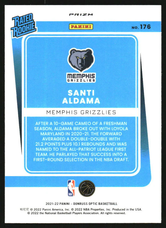 2021-22 Panini Donruss Optic - Rated Rookie Santi Aldama #176