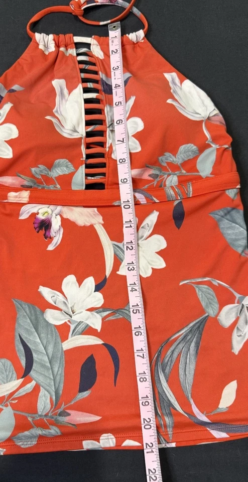 Athleta High Neck Tankini Top Orange Tropical Floral Halter Tie Size Medium M - Image 2 of 4