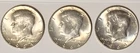 Lot of 3 Beautiful Uncirculated 1964 Kennedy Silver Half Dollars. Mint P&D