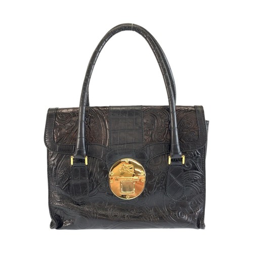 ETRO Embossing Handbag Black Gold Hardware leather