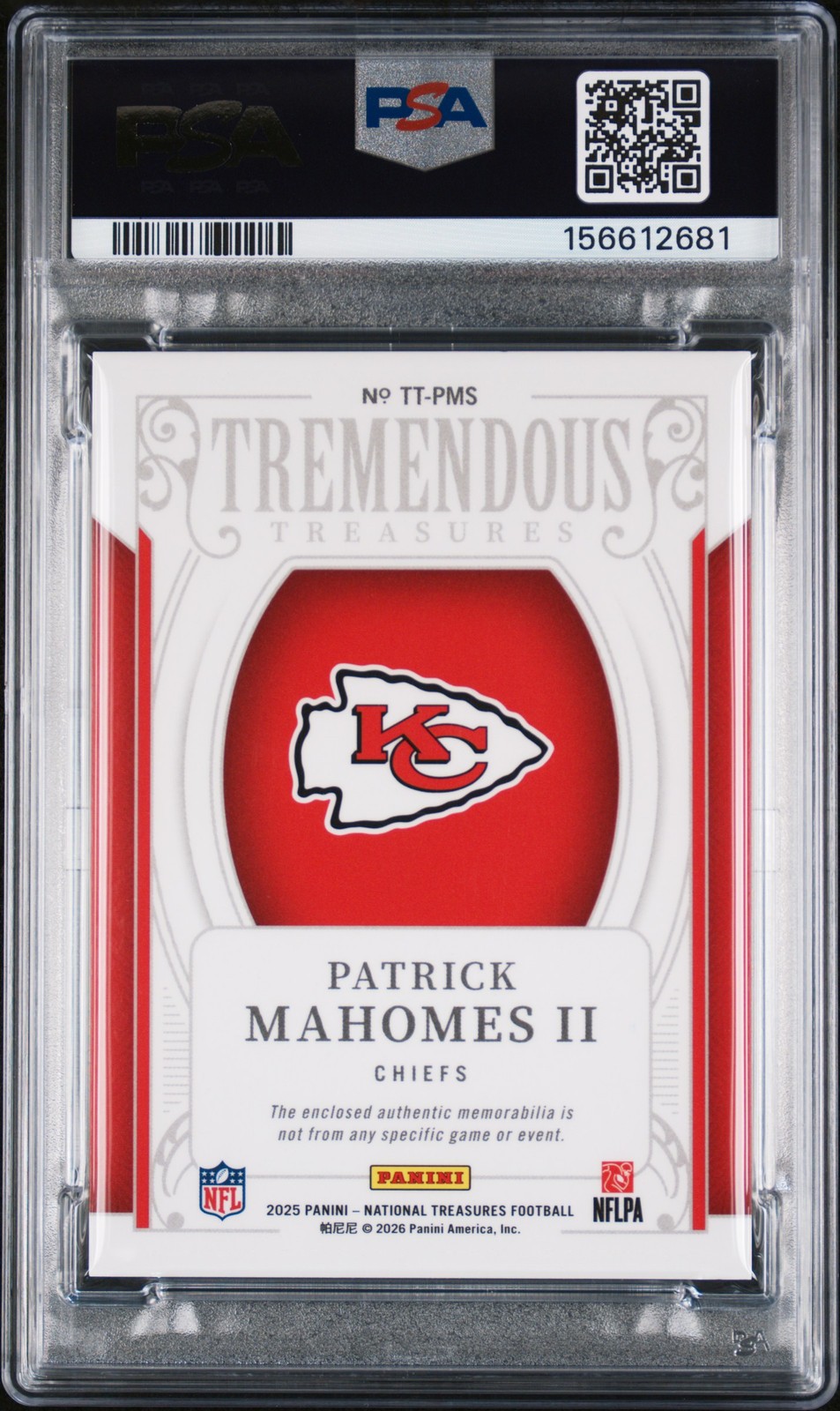 NATIONAL TREASURES TREMENDOUS TREASURES RELIC PATRICK MAHOMES II 40/99 PSA 8 view 2