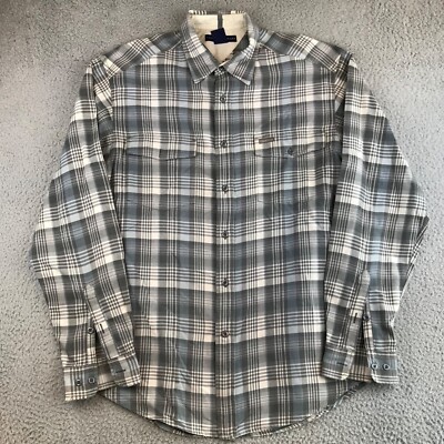 Tommy Hilfiger Shirt Men's Large Gray Plaid Button Up Long Sleeve Collared