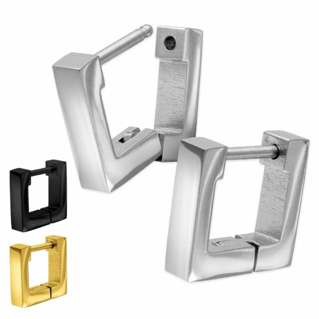 1 Paar Klapp Creolen Edelstahl eckig gold silber schwarz glänzend Basic unisex 1 Paar Klapp Creolen Edelstahl eckig gold silber schwarz glänzend Basic unisex