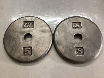 Lot Of 2 Cap Pancake Style Barbell 5 Pound Barbell Weight Plates 1  Hole