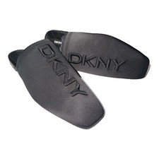    DKNY WOMENS Filli Flat Mule SLIDES K1132381 Satin Black Embossed Logo   