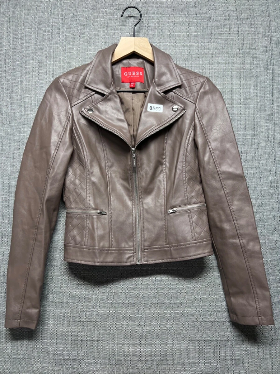 Guess women s jacket brown leather long sleeve size XS