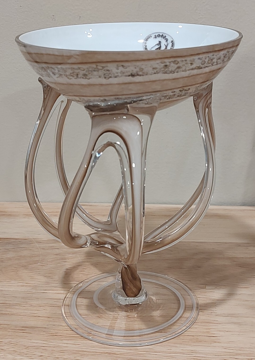 Zorza Vintage Hand Blown Art Glass Jellyfish Pedestal Bowl, Poland 1990's 8