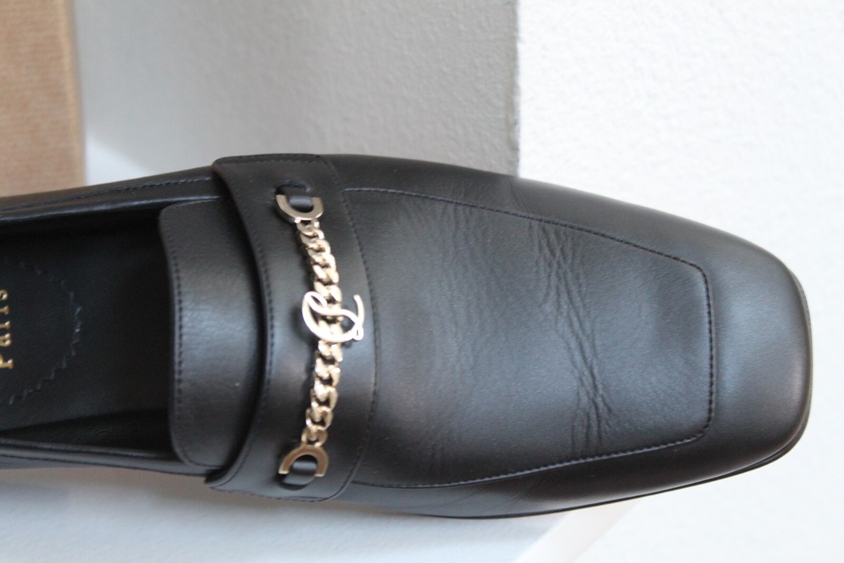 sz 7.5 / 38 Christian Louboutin MJ Moc Black Monogram Chain