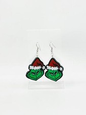 Grinch Earrings Christmas Jewelry Fun Holiday Accessory Unique Handmade Gift 