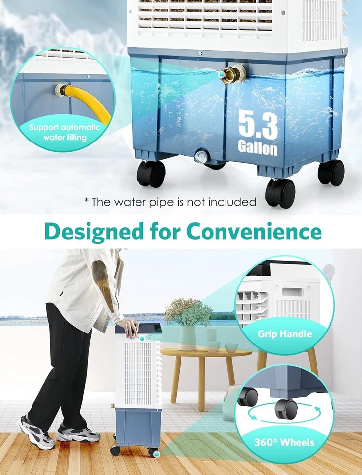 Enfriador de pantano Ecotronic, enfriador de aire evaporativo 3 en 1 1800 CFM con temporizador 12H, Re Foto 4 de 4