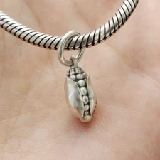 Real Solid 925 Sterling Silver Corn Charm For Bracelet Farmer Vegetarian Gift