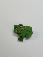 Cute Frog Lapel Pin Wood  Hand Painted