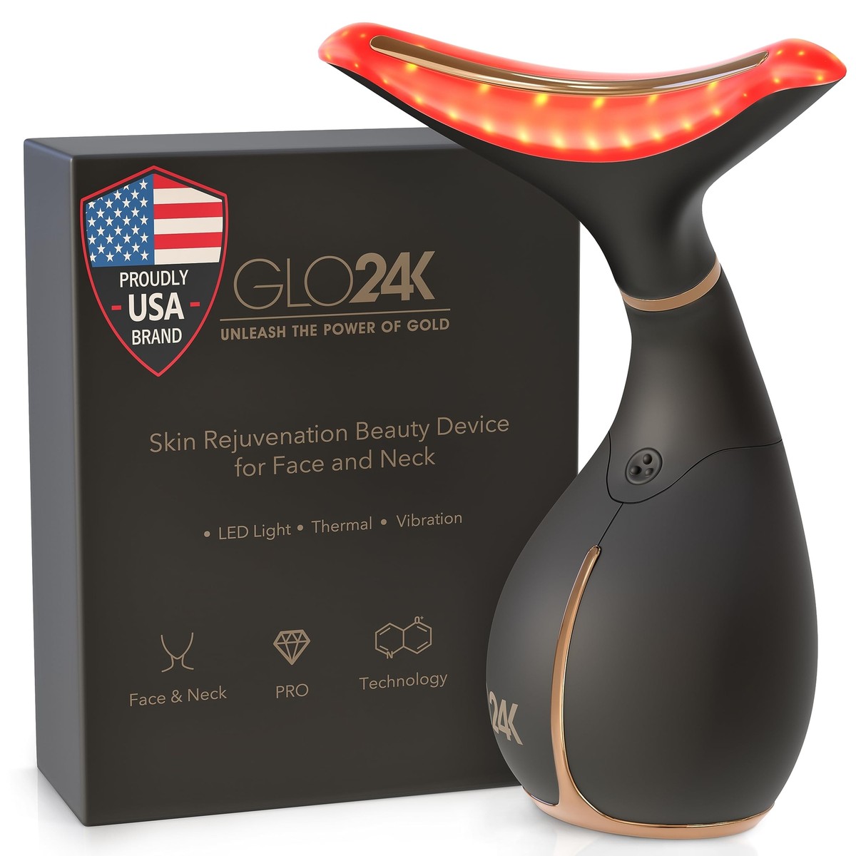 GLO24K Red Light Skin Rejuvenation Beauty Device for Face and Neck