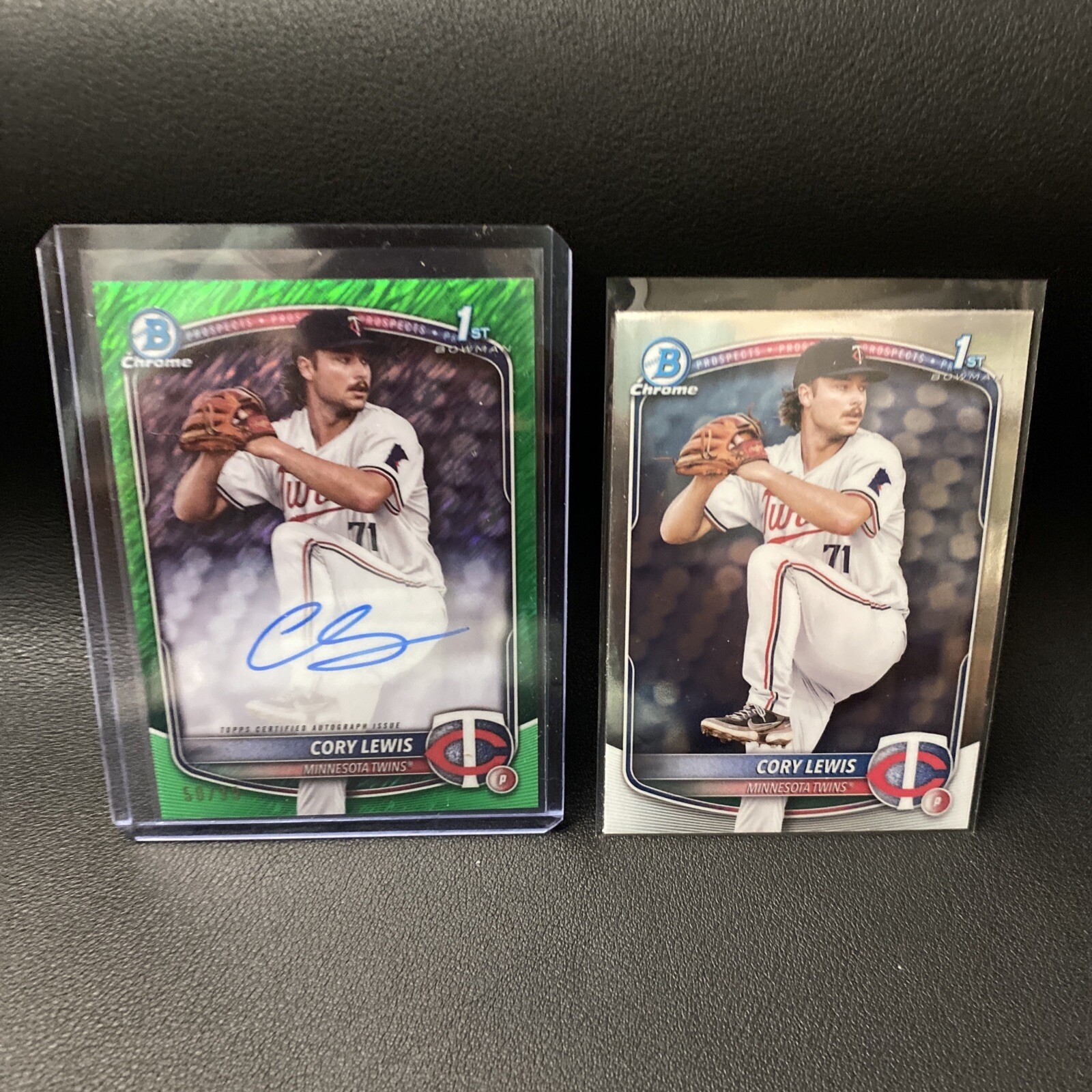 2025 Bowman 1st Cory Lewis Auto Chrome Green Shimmer 50/99 Twins