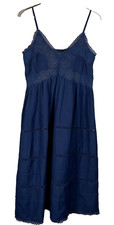 Tularosa Revolve Lainey Navy Blue Small V-Neck Spaghetti Strap Sun Dress Linen