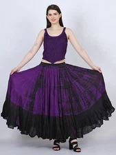 Women's 100% Cotton Casual Long Maxi Skirt 40inch long 4 Tier With Drawstring