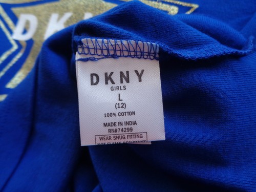 DKNY Pajama Set Top Pants Blue Gold Stars Glitter 12 Tight Fit Big Girl L Large - Picture 12 of 19