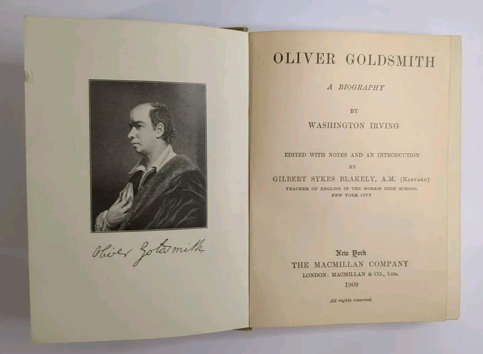 Oliver Goldsmith Biography by W Irving Published by Macmillan Co HC 1909 - Image 3 of 4