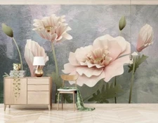 3D Relief Floral Self-adhesive Removeable Wallpaper Wall Mural