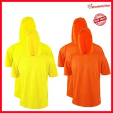 2 Pcs Hi Vis T Shirt Short Sleeve Safety Work Fast Dry Sport Shirts With Hood 40