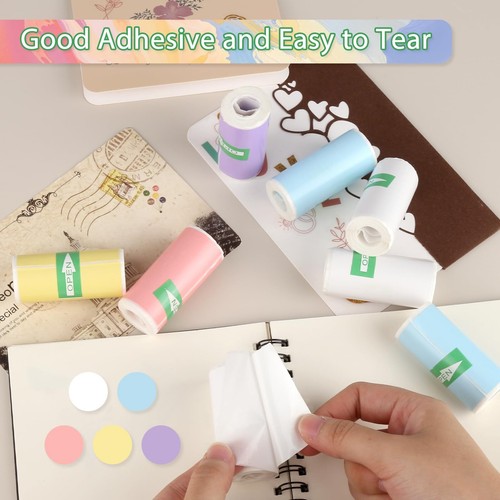 Lot de 12 Rouleaux de Papier Thermique Autocollant - 5 Couleurs - Pour Imprim... - Photo 4/7