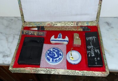 ORIGINAL VINTAGE CHINESE 10 PIECE CASED CALLIGRAPHY SET - SEAL