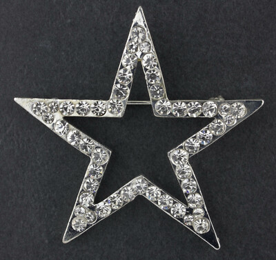 Silberfarbene offene Stern funkelnde Strass Kristall Brosche Anstecknadel ausgeschnittener Stern R132