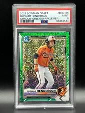 2021 Bowman Draft #BDC175 Gunnar Henderson - CHROME GREEN SPARKLE /99 - PSA 9