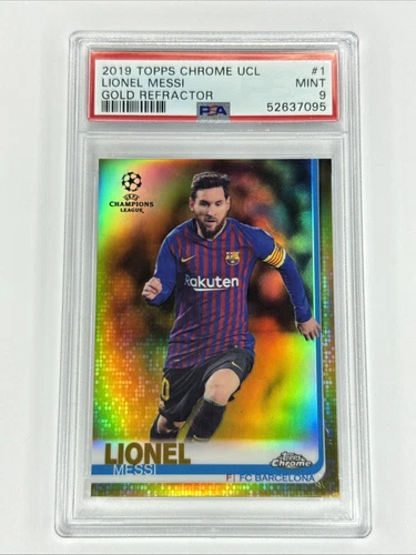 2019 Topps Chrome Uefa Champions League Lionel Messi Gold Refractor PSA 9