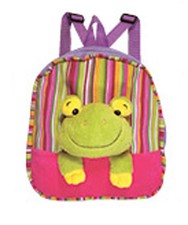Backpack 11" Frog Head Plush Pink Purple Stripes New