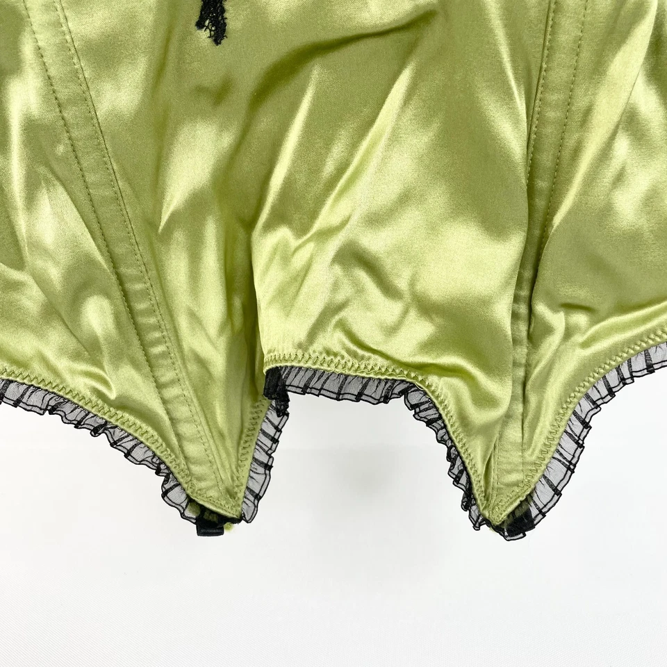 Elle Macpherson Intimates Corset Size 14C Green Satin Black Lace Trim Silk Blend - image 4 of 4