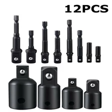 12pcs Drill Socket Adapter and Reducer Hex Extension Bit Set 1/4 3/8 1/2 Inch
