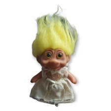 4" 1991 TNT Troll Doll Yellow Hair Yellow Eyes Lace Dress Vintage