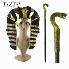 Halloween Egyptian Costume -Golden Pharaoh King Hat Snake Shaped Hat Cosplay 3PC