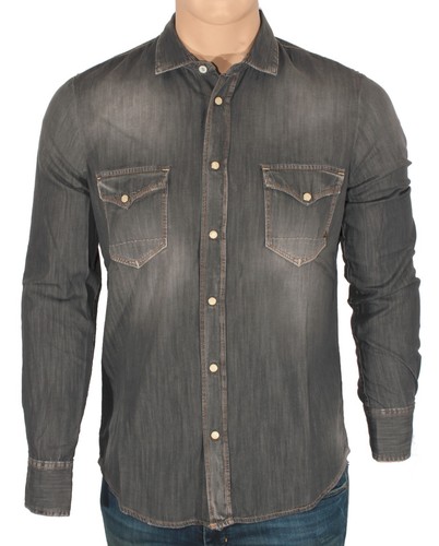 Camicia jeans uomo denim grigio scuro CYCLE MCM161 D1120 2729 Cotone  Chambray | eBay