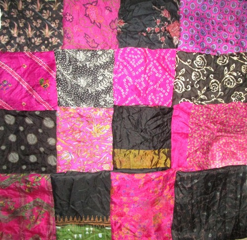LOT PURE SILK Antique Vintage Sari Fabrics REMNANT 5"(20 pc) / 8"(16 pc) SQUARES - Picture 25 of 34