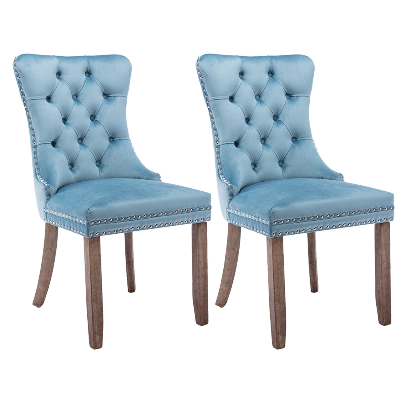 Velvet Upholstered Dining Chairs Set of 2 Button Tufted Back Kitchen