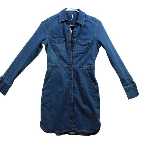 princess polly baby blue dress River Island Womens Midi Bodycon Dress Blue Denim Long Sleeve Belted main image 0