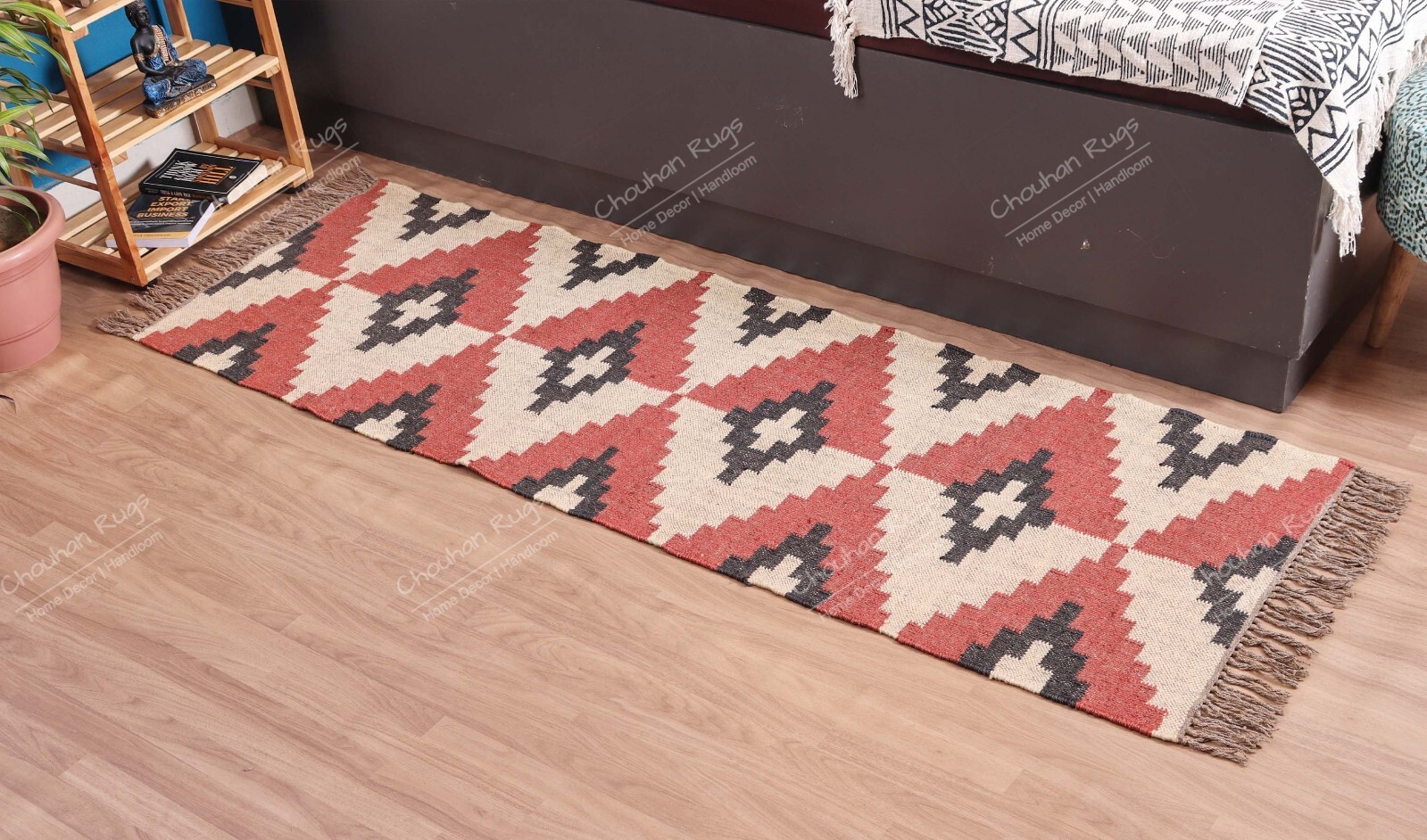 Art Deco Runner Rugs 2.5 x 16 Feet Multicoloured Abstract Hand Woven