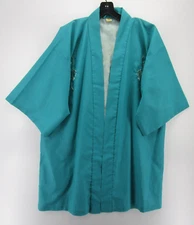 VINTAGE Robe Women One Size Blue Japanese Kimono Embroidered Floral Oriental *