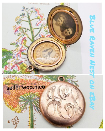 Vintage W & H Co. Round Gold Filled Locket Pendant Mourning Hair Mary Engraved