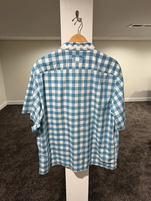 PRADA x Raf SS23 Gingham Blue Plaid Stripe Button Logo Shirt | eBay