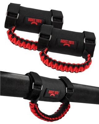 Badass Moto Roll Bar Grab Handles - SXS, ATV, & UTV Grab Handles Grips Red 2-PK