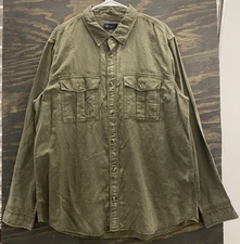 Y2K GAP Mens XL Linen Cotton Button Shirt Green Long Sleeve Standard Fit Casual