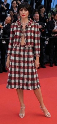 Authentic CHANEL 2016 Runway Plaid Tweed Crop Jacket & Midi Skirt Suit Set FR 36
