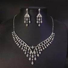 Cubic Zirconia Bridal Necklace and Earrings Set