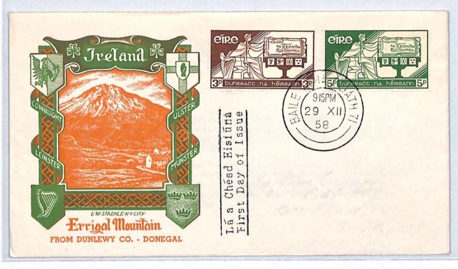 IRLANDA EIRE FDC 1958 *CONSTITUCIÓN* Dublín Errigal Mountain Illustrated YH210 Foto 4 de 4