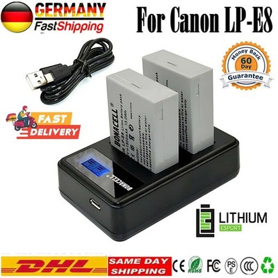 2x LP-E8 Akku + Dual Ladegerät Für Canon EOS 700D 600D 550D 650D Rebel T5i T4i